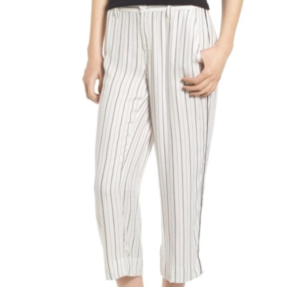 Treasure & Bond Pants - Treasure & Bond Crop Pin Stripe Wide Leg Trousers